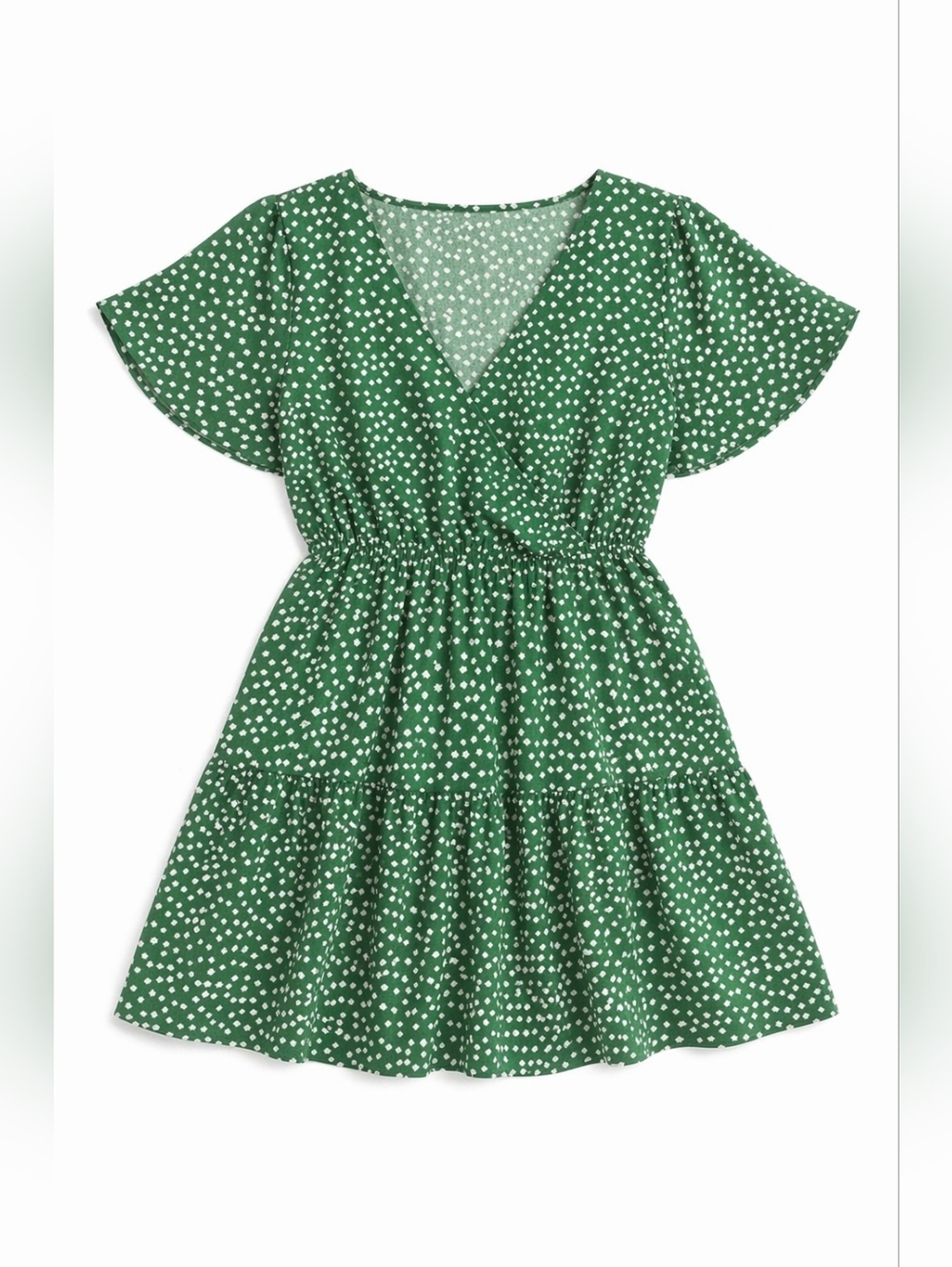 Plus Size Green Ditsy Print Faux Wrap Dress Size 4XL (20) - Picture 3 of 5